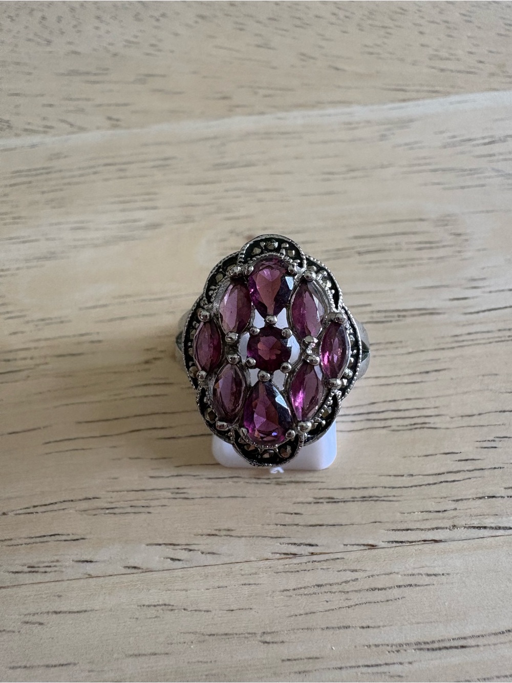 Ornate Purple Gemstone Vintage-Style Silver Ring